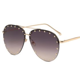 Frameless Sunglasses Cross border Punk Personality Rivets Sunglasses Fashion Toad Sunglasses (colour: Gold framed coffee slices)